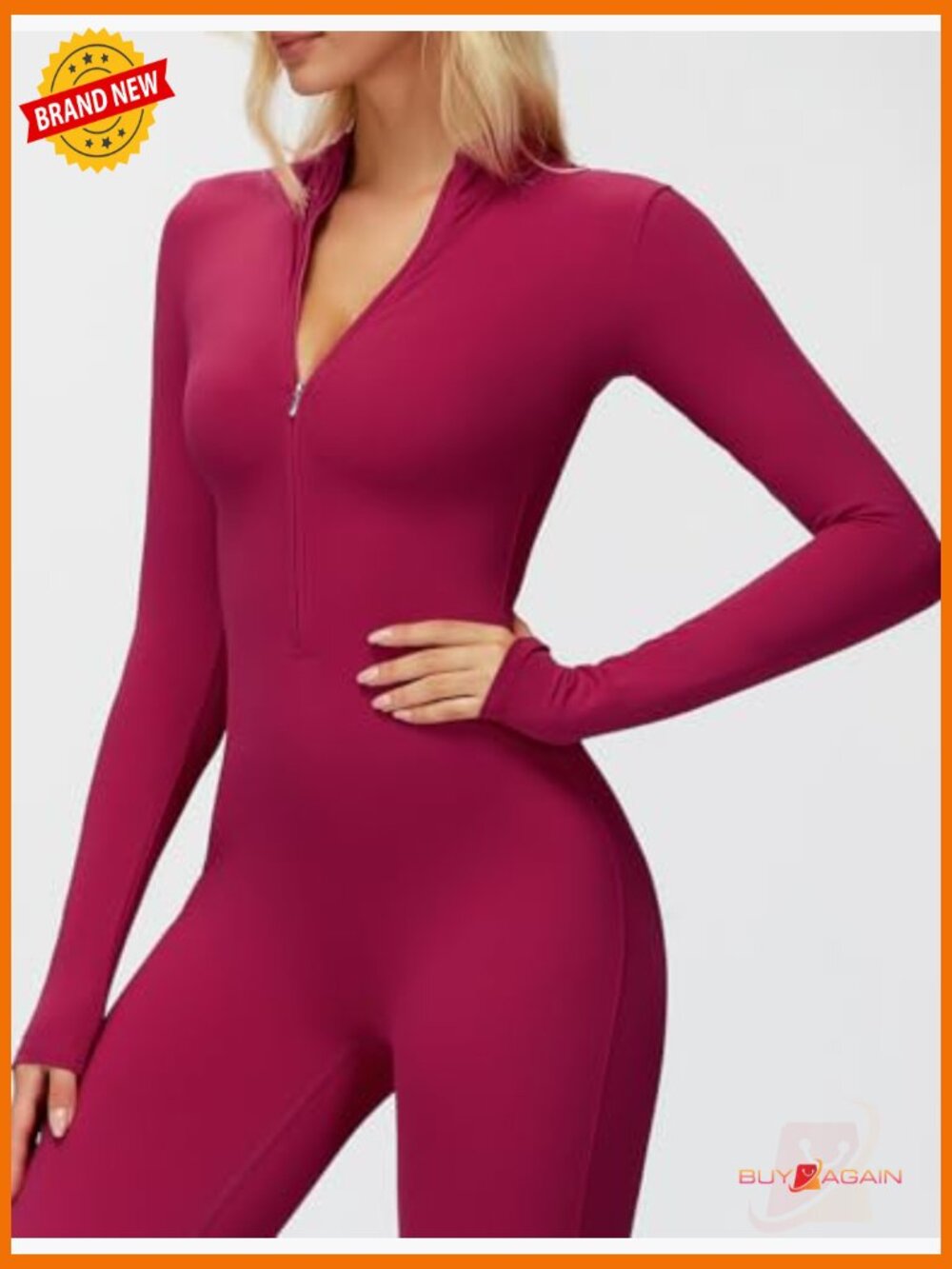 Fleece Lined Zip Up Flared Jumpsuit Yoga Romper Bodysuit - Picture 2 of 5